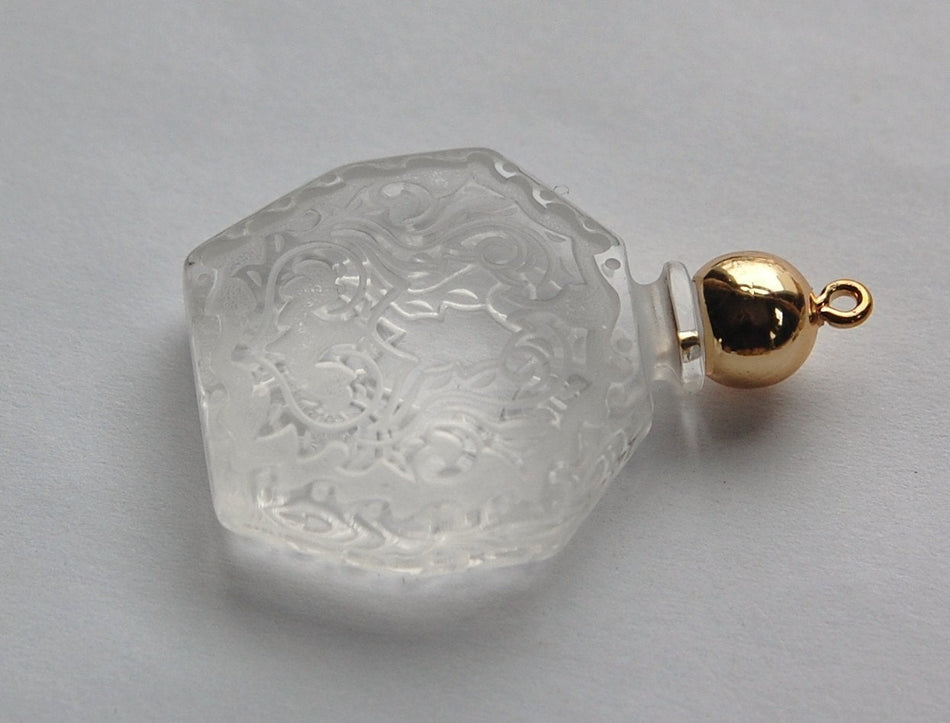 Vintage Miniature Clear Etched Faux Perfume Bottle Pendant pnd114A