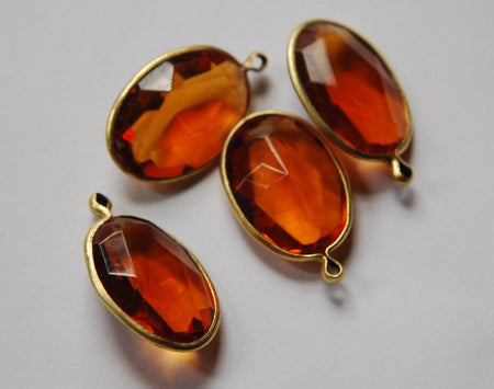 1 Loop Brass Channel Set Faceted Topaz Oval Acrylic Charms chr162