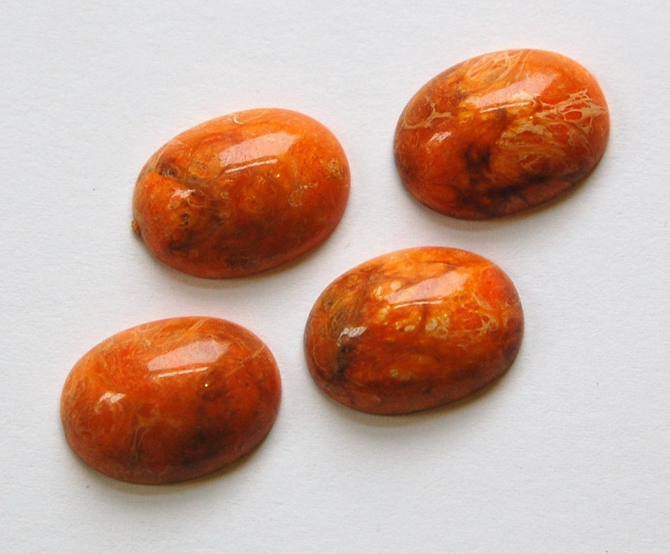 Vintage Italian Orange Lucite Marbled Cabochons 18mm X 13mm cab463C