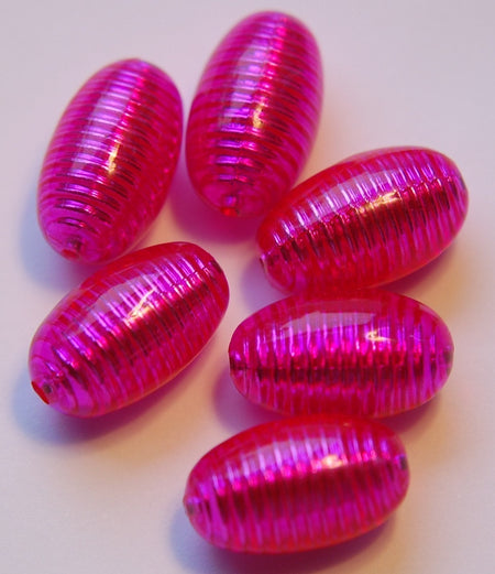 Vintage Electric Fuchsia Pink Metallic Smooth Ribbed Barrel Beads bds781E