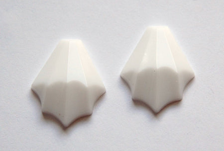Vintage German Small White Scalloped Glass Stone Cabochon cab048S