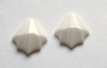 Vintage German Small White Scalloped Glass Stone Cabochon cab048S