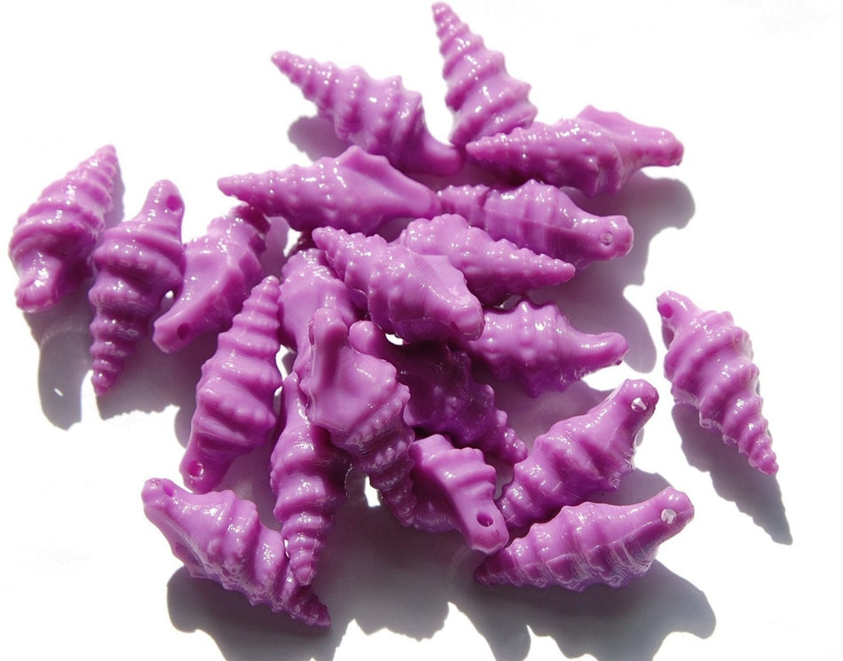 Vintage West German Acrylic Purple Seashell Charms 33mm x 15mm (4) chr107B