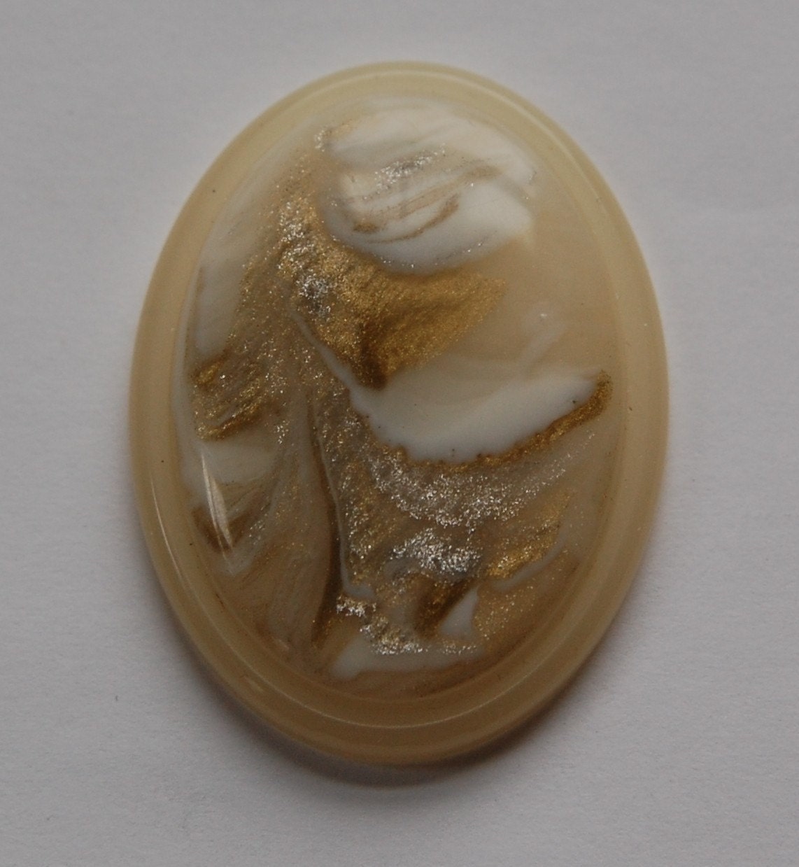 Vintage Off White with White Gold and Silver Swirl 40x30mm Cabochons cab405G