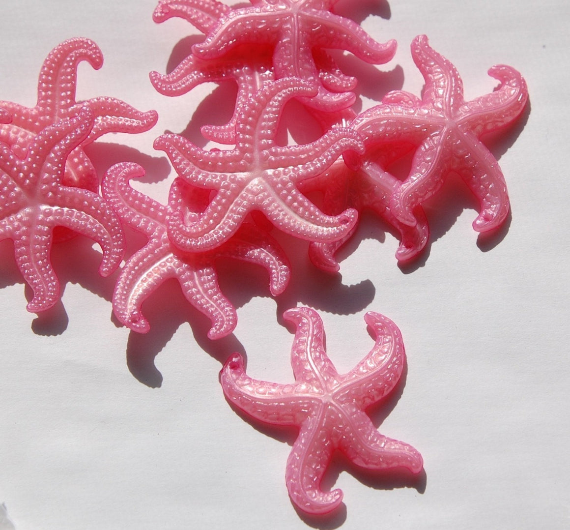Vintage Large Pink Starfish Beads Pendant West German Plastic 45mm (2) bds858