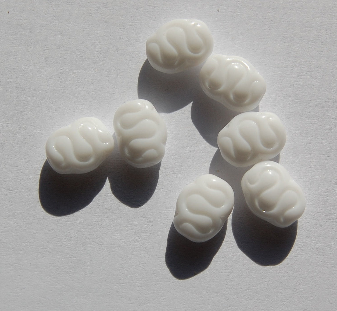 Vintage German White Oval Glass Beads With Etched Line grm039