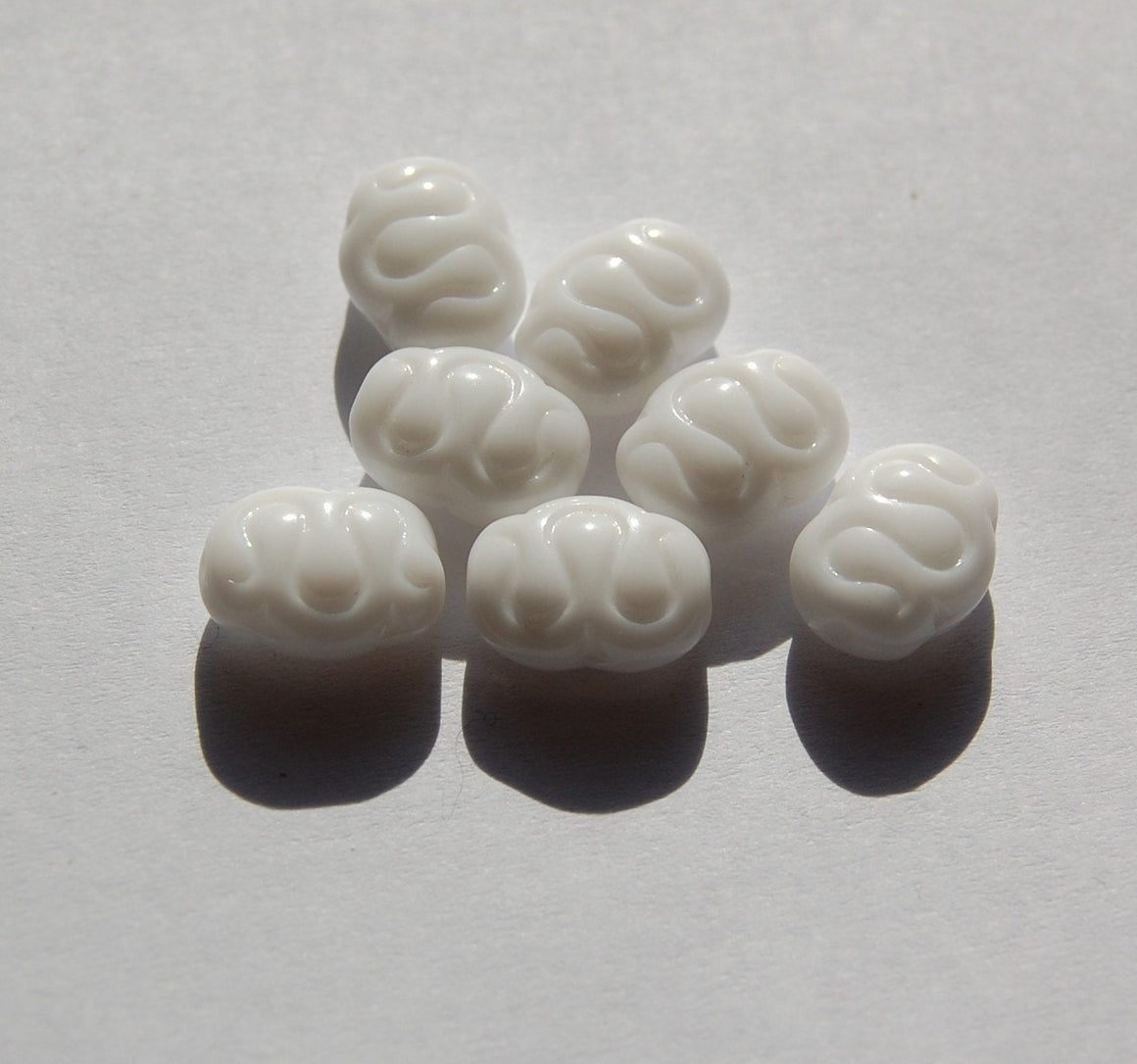 Vintage German White Oval Glass Beads With Etched Line grm039