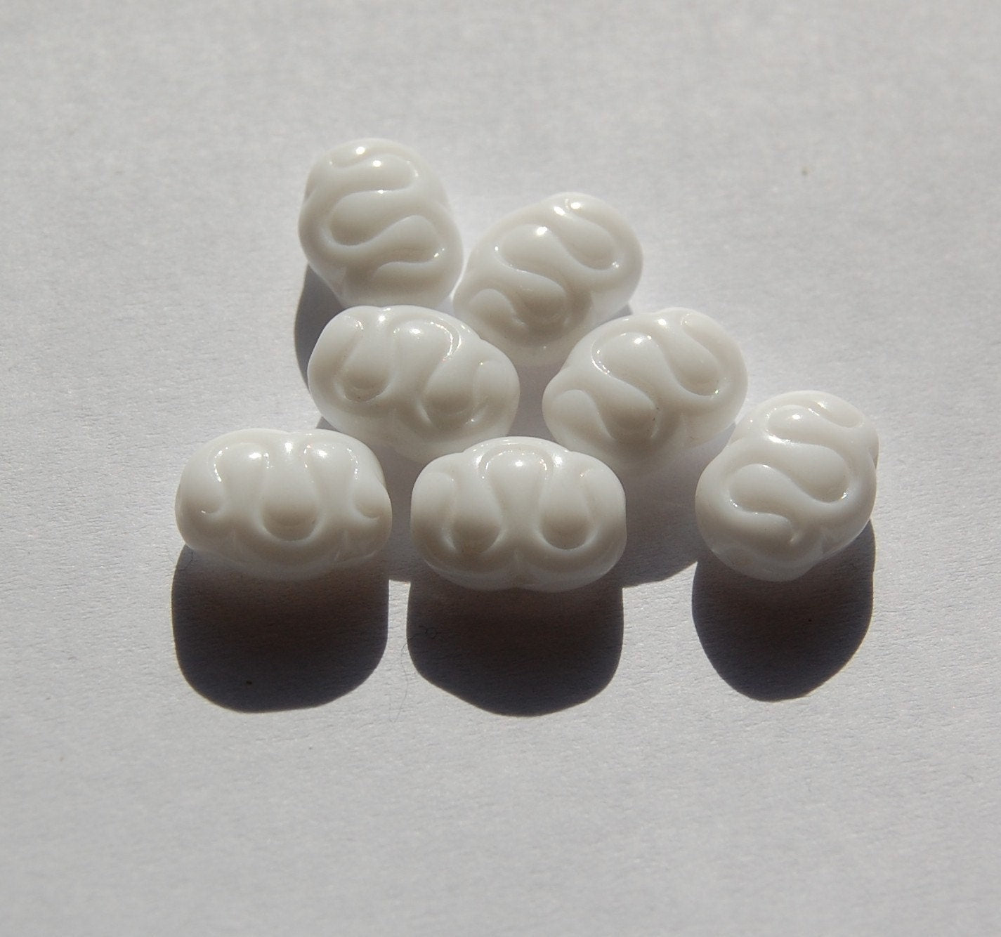 Vintage German White Oval Glass Beads With Etched Line grm039