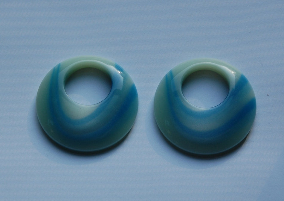 Vintage Blue Green Gold Swirled Lucite Hoops Pendants (2) hps089D