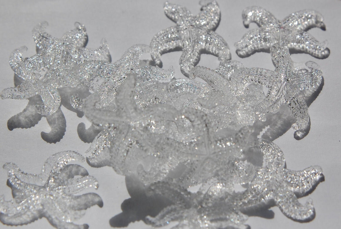 Vintage West German Clear Starfish Beads Charm 30mm (4) bds857E