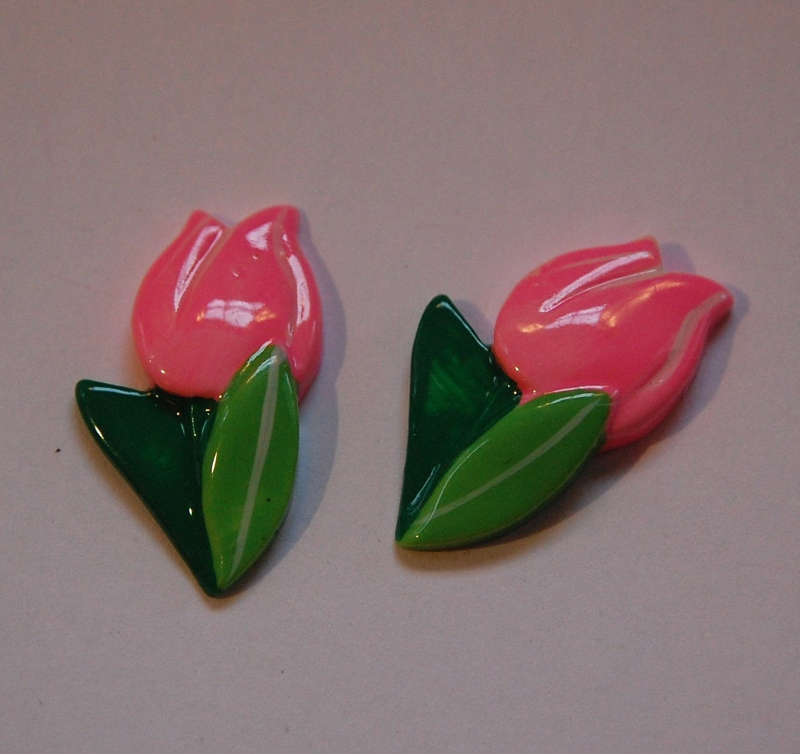 Vintage Pink Tulip Flower Flat Back Cabochon cab125D
