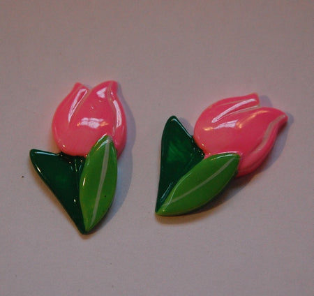 Vintage Pink Tulip Flower Flat Back Cabochon cab125D