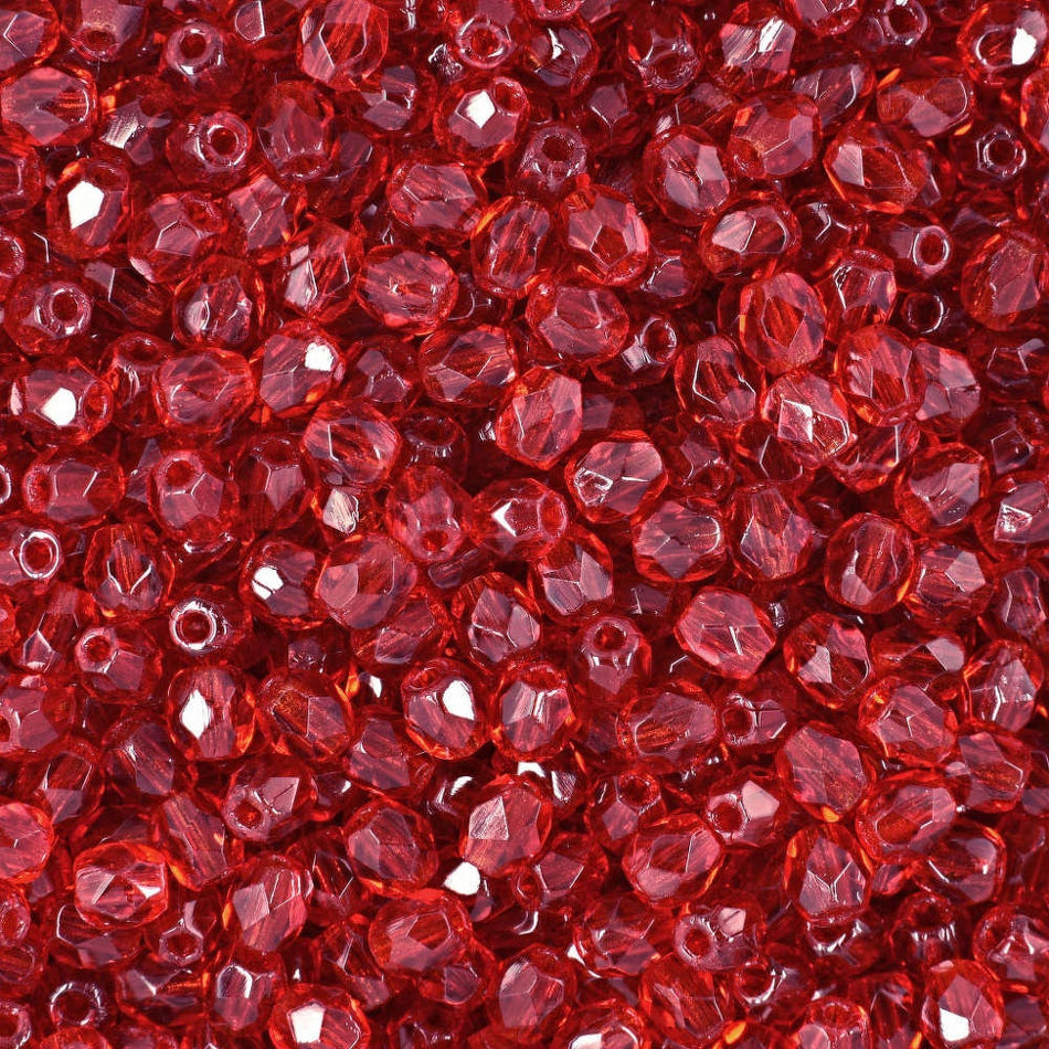 3mm Siam Ruby Czech Faceted Firepolish Glass Beads (50) 1-03-9008