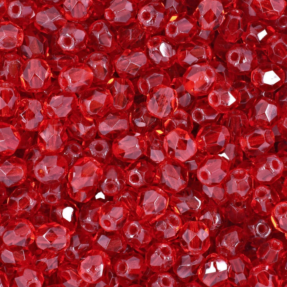 4mm Siam Ruby Czech Faceted Firepolish Glass Beads (50)