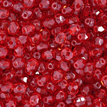 4mm Siam Ruby Czech Faceted Firepolish Glass Beads (50)