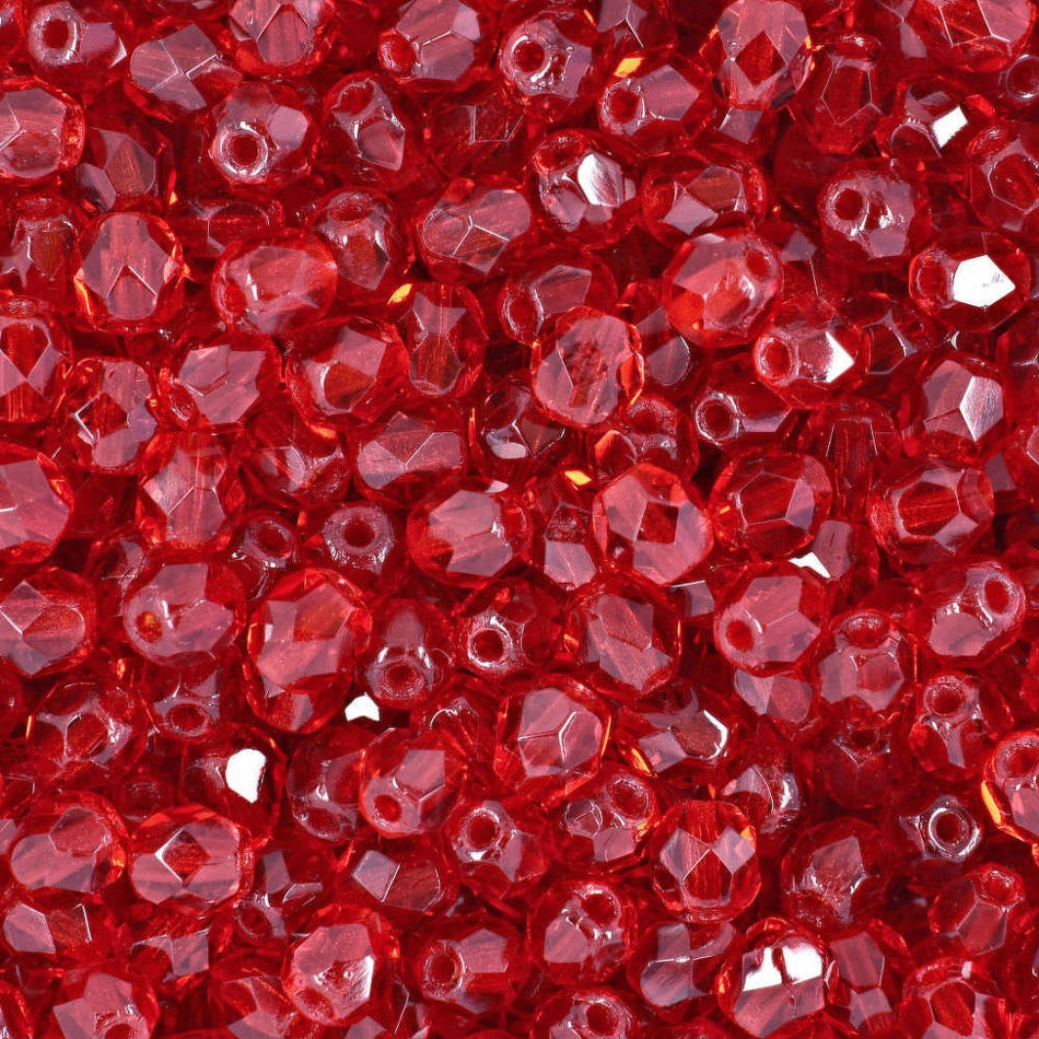 4mm Siam Ruby Czech Faceted Firepolish Glass Beads (50)