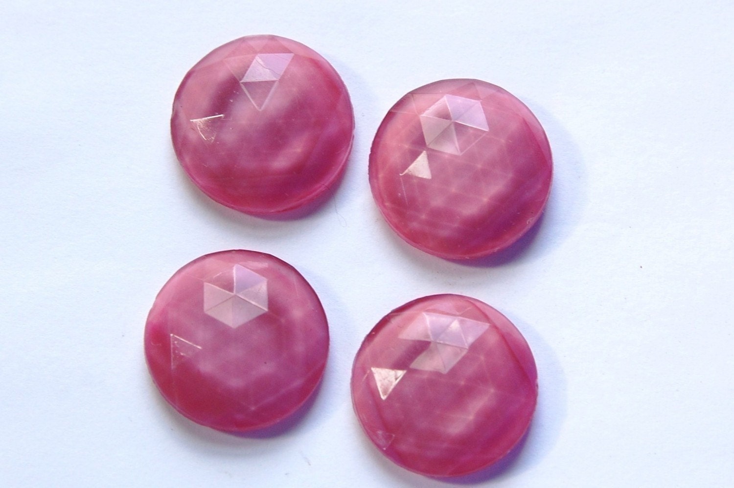 Vintage German Rose Pink Faceted Glass Cabochon 20mm (4) cab488A