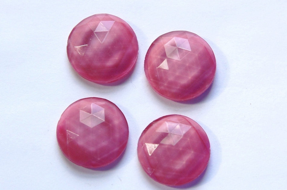 Vintage German Rose Pink Faceted Glass Cabochon 20mm (4) cab488A