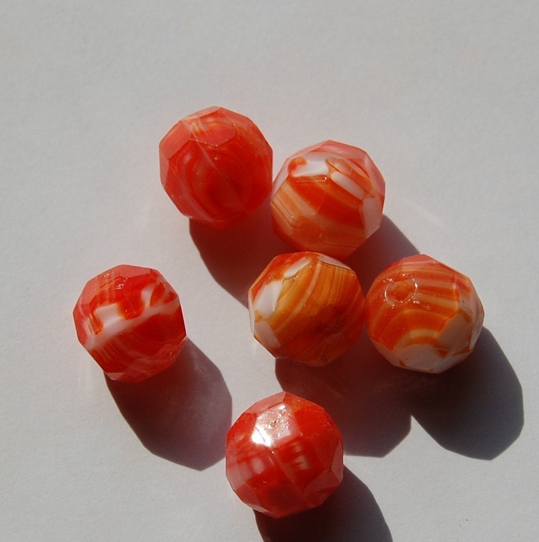 Vintage Orange and White Faceted Beads Germany grm035