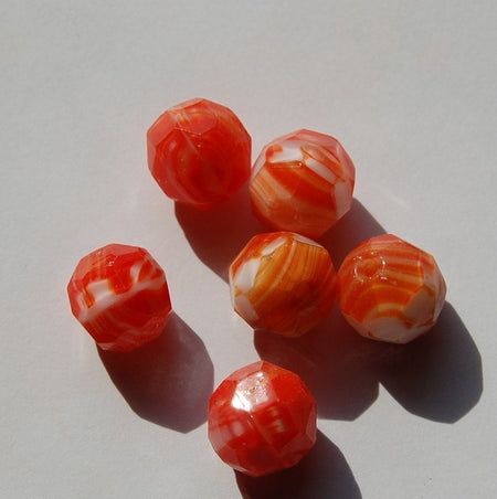 Vintage Orange and White Faceted Beads Germany grm035