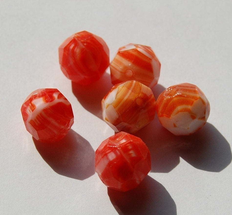 Vintage Orange and White Faceted Beads Germany grm035