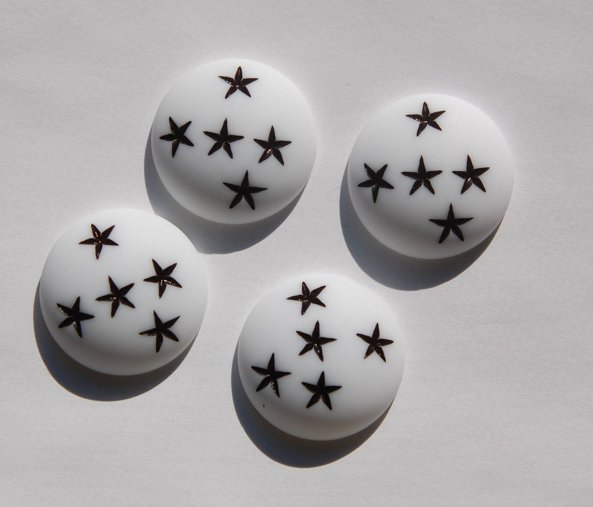 Vintage White Lucite with Black Stars Cabochons 24mm (4) cab411