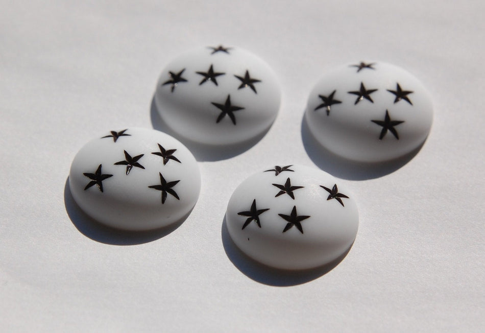 Vintage White Lucite with Black Stars Cabochons 24mm (4) cab411