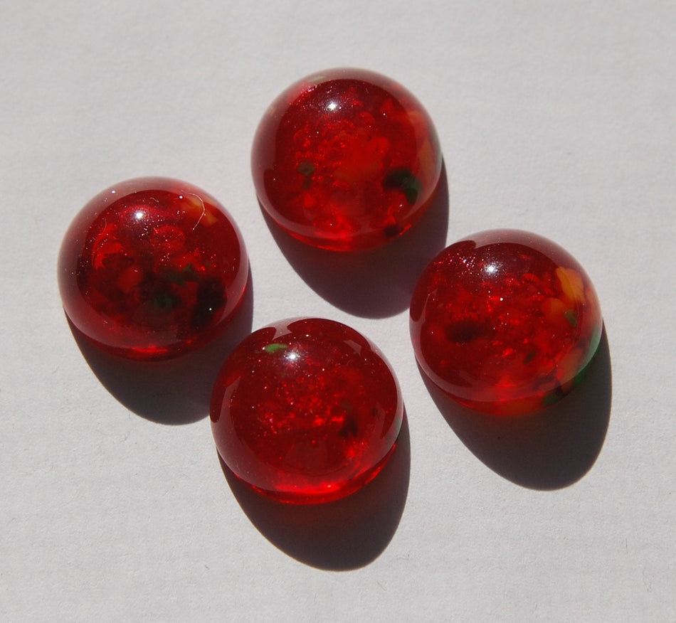 Vintage Red with Green Chunks Acrylic Cabochons cab730A