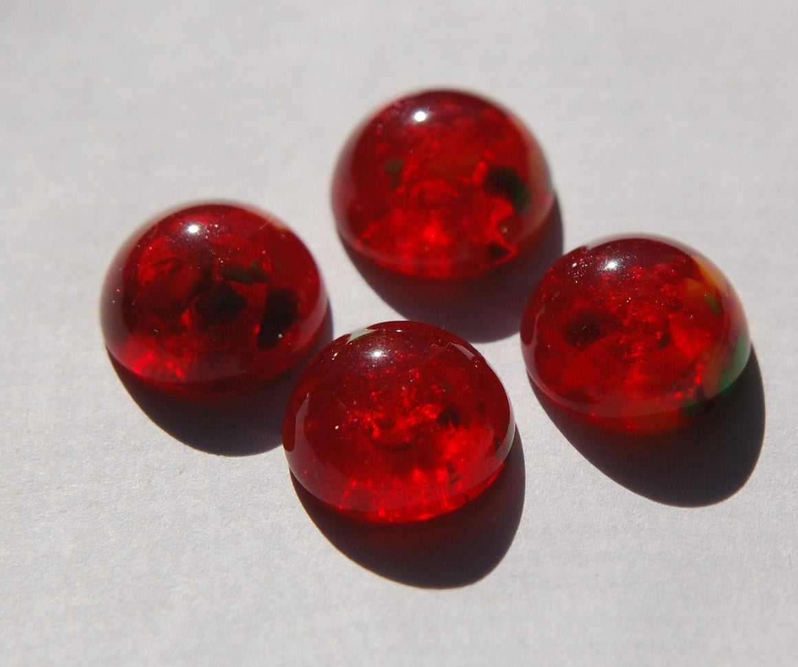 Vintage Red with Green Chunks Acrylic Cabochons cab730A