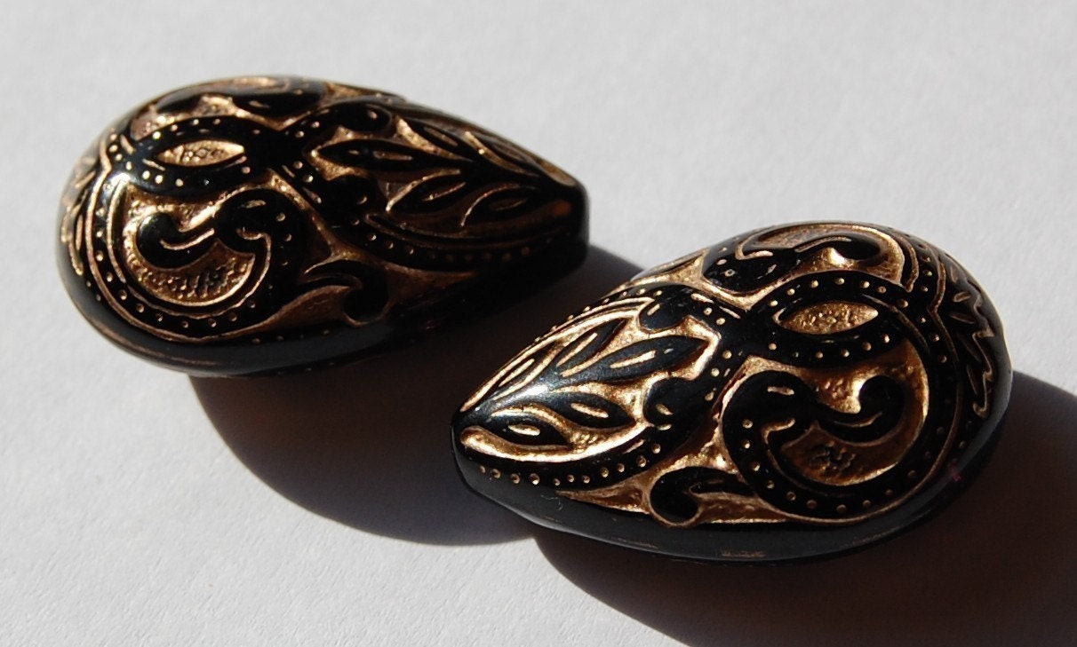 Vintage Style Black with Gold Teardrop Pear Beads 27mm bds119E