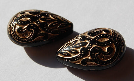 Vintage Style Black with Gold Teardrop Pear Beads 27mm bds119E