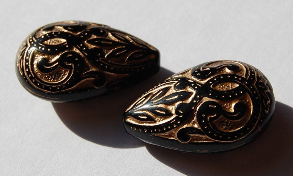 Vintage Style Black with Gold Teardrop Pear Beads 27mm bds119E