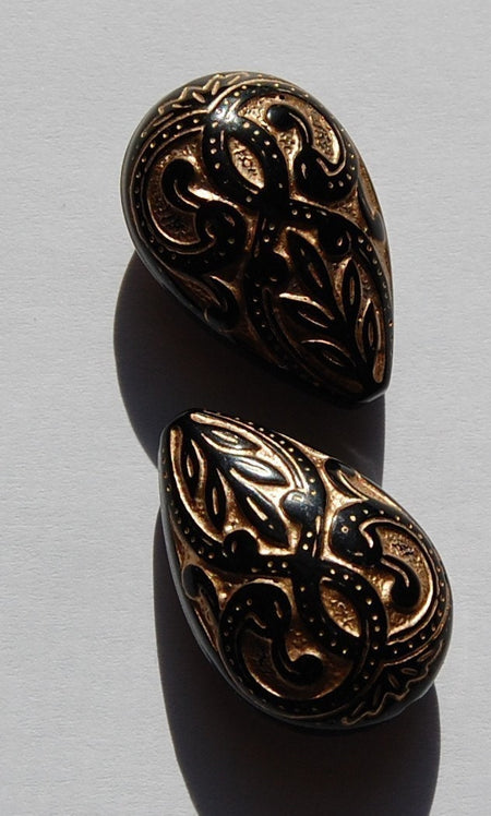 Vintage Style Black with Gold Teardrop Pear Beads 27mm bds119E