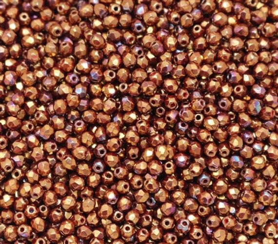 3mm Luster Iris - Opaque Red Bronze Czech Faceted Firepolish Glass Beads (50)