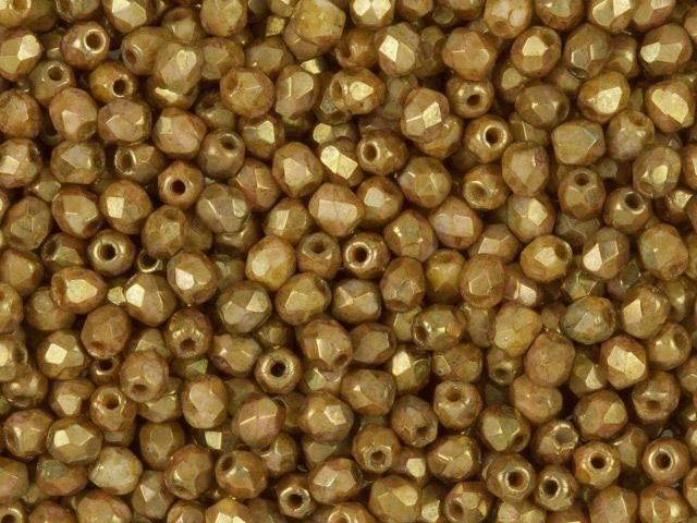 3mm Luster-Opaque Gold/Smoky Topaz Czech Firepolish Faceted Glass Beads (50)