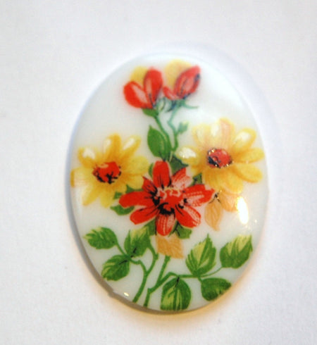 Vintage Floral Glass Cabochon 40x30mm (1) cab747C