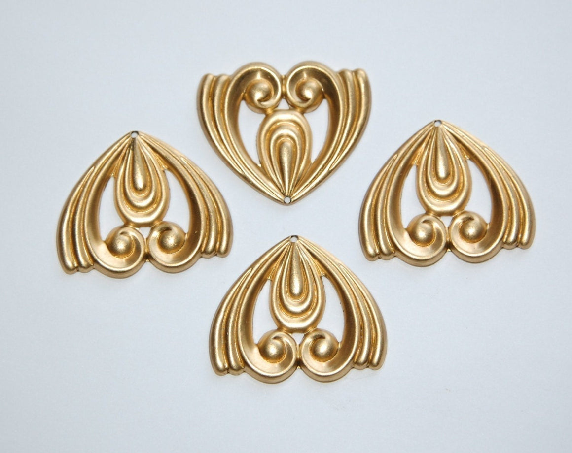 Stamped Raw Brass Swirled Triangle Pendant Drop (2) mtl187