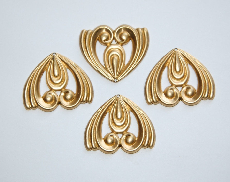 Stamped Raw Brass Swirled Triangle Pendant Drop (2) mtl187
