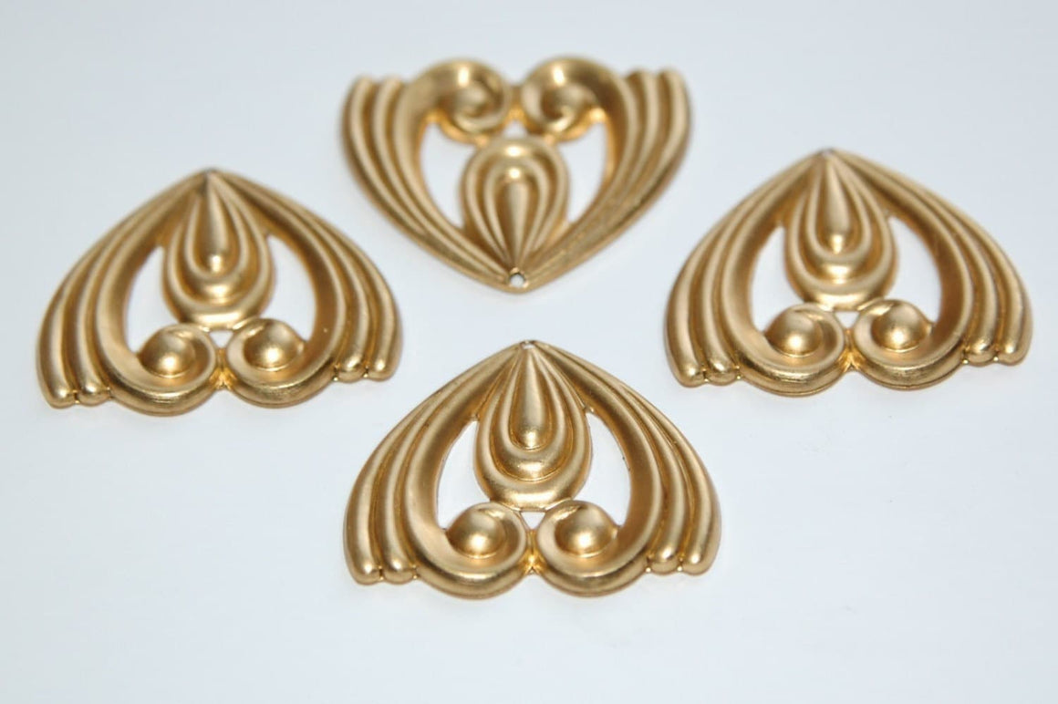 Stamped Raw Brass Swirled Triangle Pendant Drop (2) mtl187