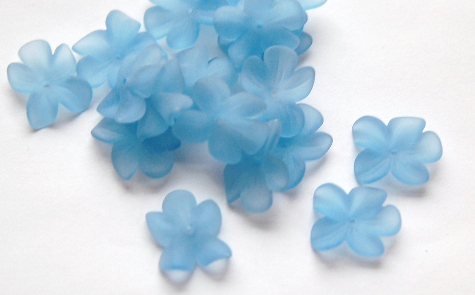 German Lucite Flowers Beads Matte Blue (6) bds873G