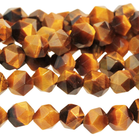 Dakota Stones Tiger Eye 6mm Star Cut Faceted Gemstones. 15-16" Strand. TGE6RD-SC