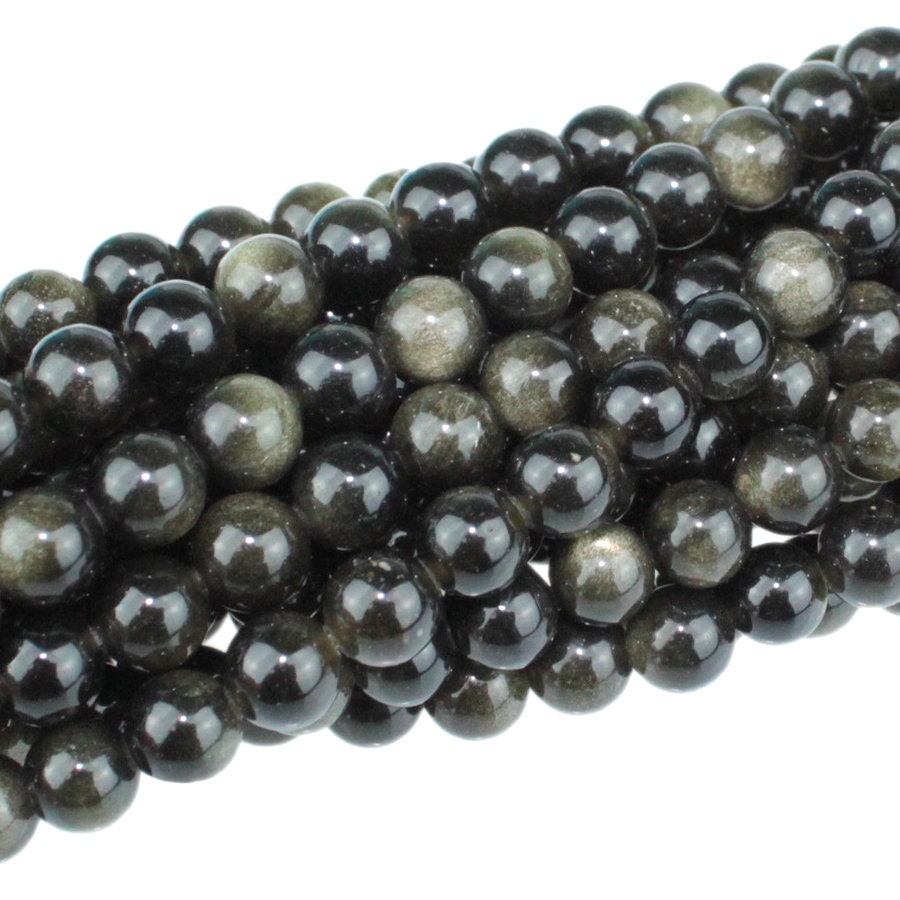 Dakota Stones Golden Obsidian 6mm Round Gemstones. 8" Strand. GOB6RD-8