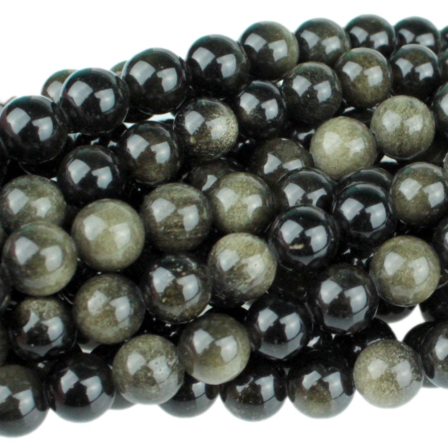 Dakota Stones Golden Obsidian 8mm Round Gemstones. 8" Strand. GOB8RD-8
