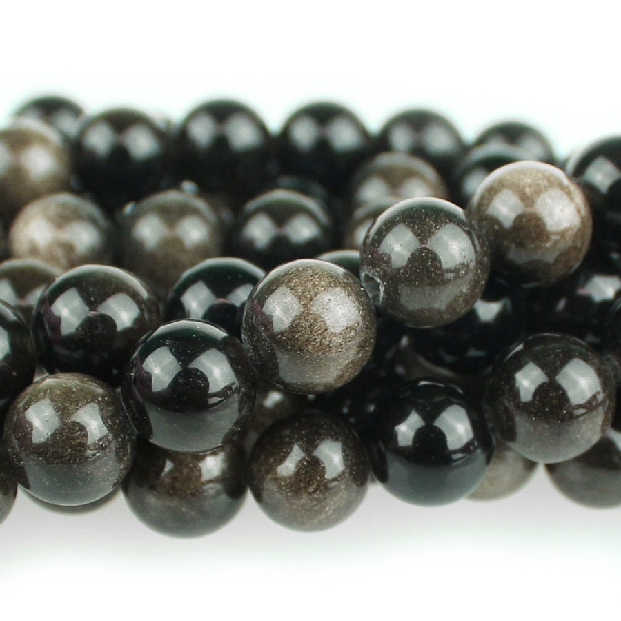 Dakota Stones Golden Obsidian 10mm Round Gemstones. 8" Strand. GOB10RD-8