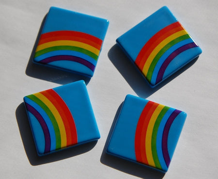 Vintage West German Blue Rainbow Cabochons 30mm (4) cab437D