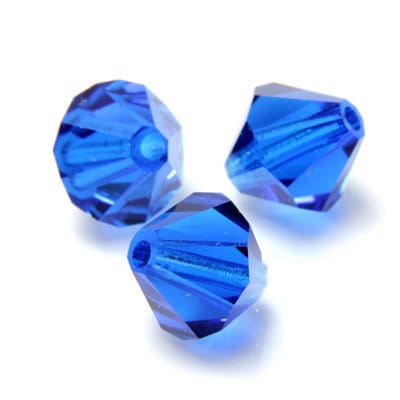 Czech Faceted Capri Blue Bicone Glass Beads 4mm (50) CZH-00041AB