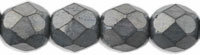 6mm Matte Hematite Czech Firepolish Faceted Glass Beads (25)