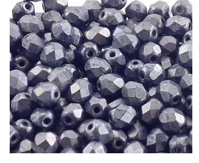 6mm Matte Hematite Czech Firepolish Faceted Glass Beads (25)