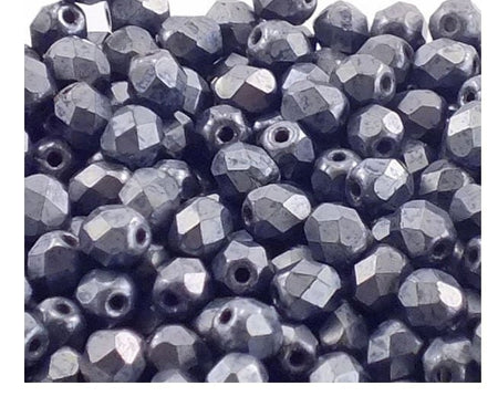 6mm Matte Hematite Czech Firepolish Faceted Glass Beads (25)