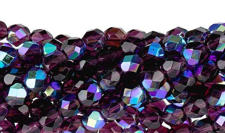 Czech Faceted Amethyst AB Firepolish Glass Beads 6mm (25)